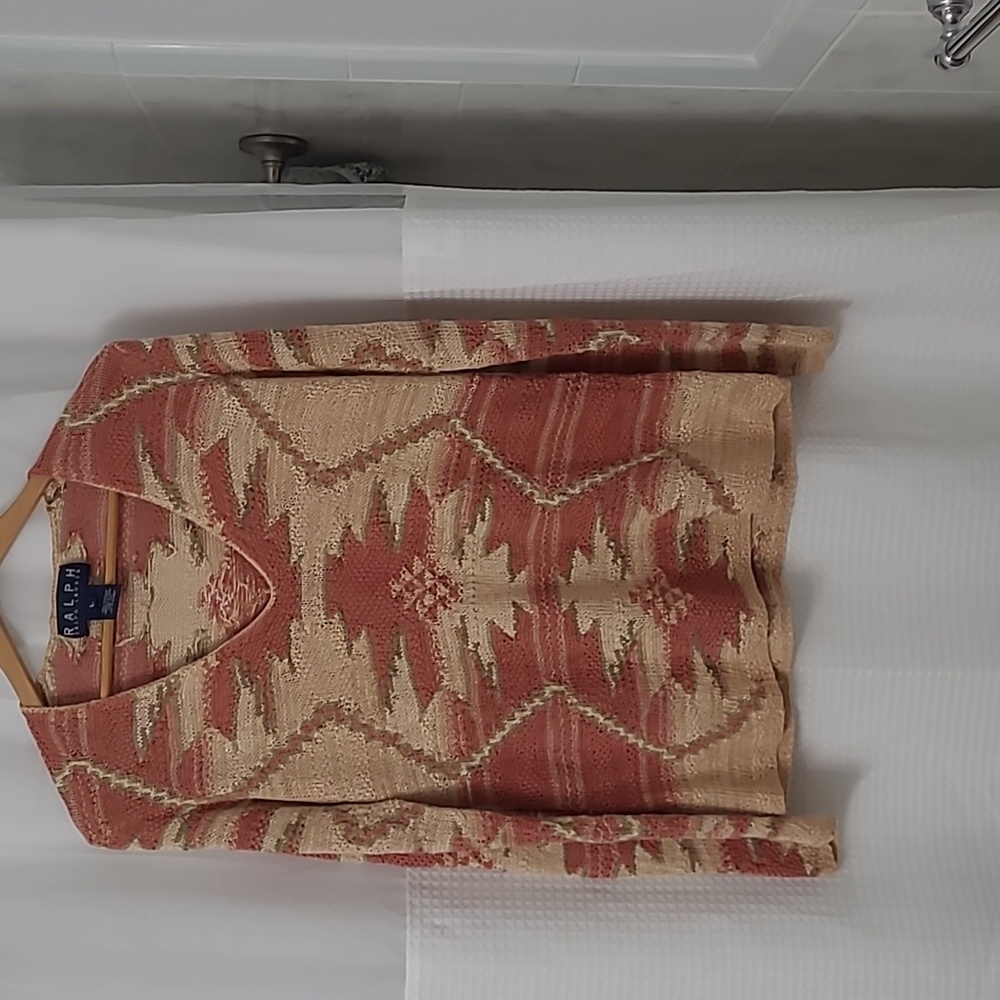 Soft Cotton Linen Knit Sweater Native Neutral Tan & Soft Colors Turquoise - Picture 1 of 5